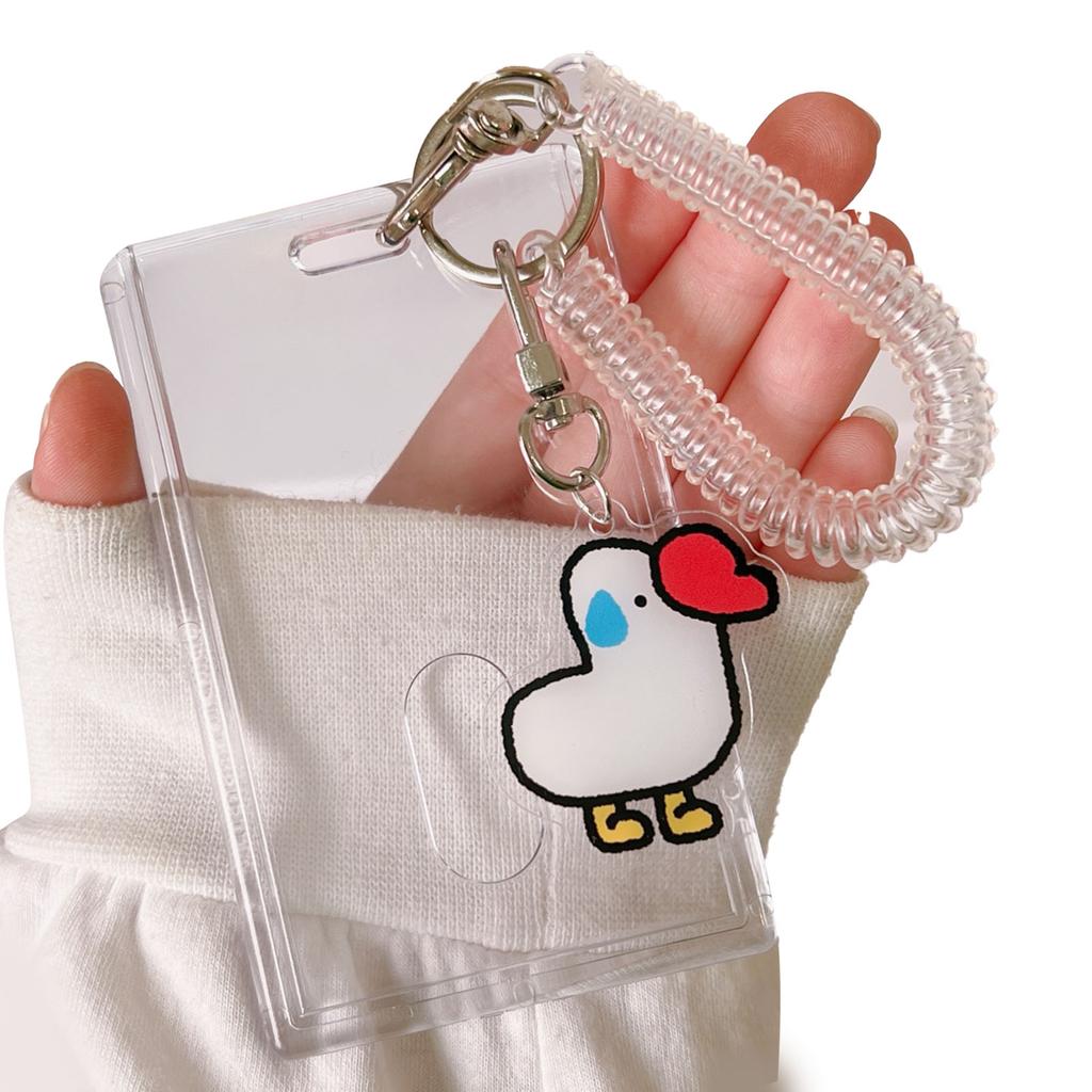 ID Card Holder Small Cat Hanging Decor Transparent Card Protection Badge Holder with Spiral Rope