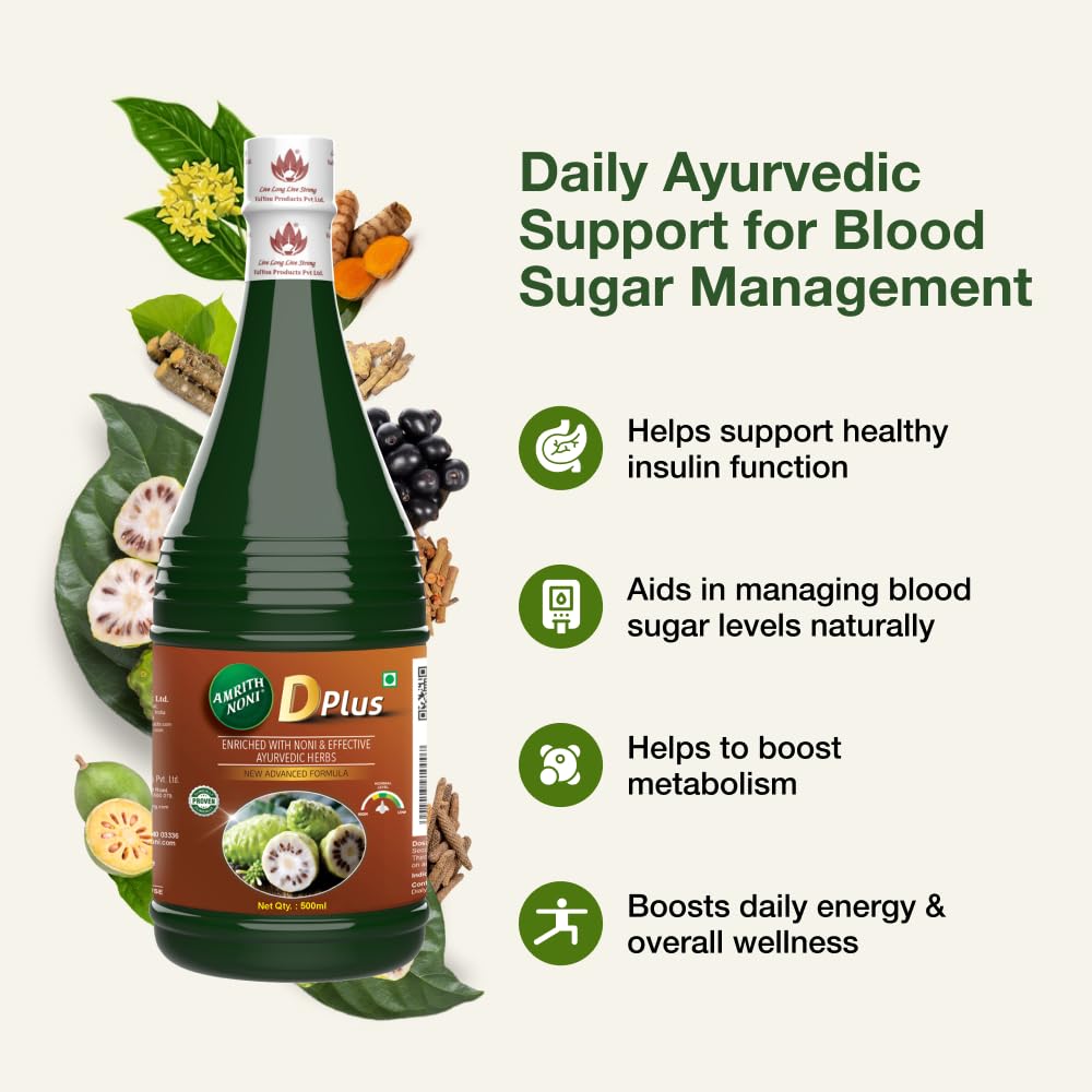 Amrith Noni D Plus Liquid 500Ml, Ayurvedic Human Clinical Trail Tested Formula, Manage Blood Sugar Levels In Diabetes, Noni, Jambu, Amla, Madhuna