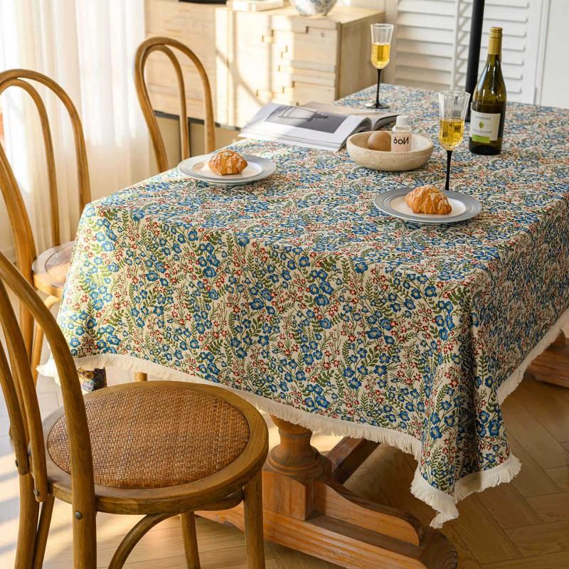 Floral Tablecloth Rustic Farmhouse Cotton Linen Blend Table Cover Dining Coffee