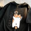 Catching Baby Fun Cat Print Japanese Style Clothes Women Fashion Short Sleeves T-Shirt Casual Roundneck Tops