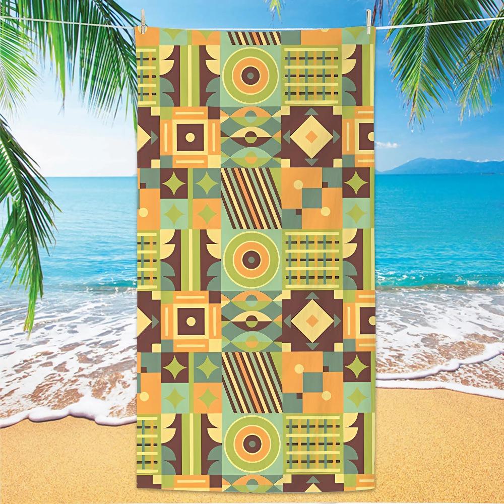 Abstract Geometric Pattern Polyester Beach Towel Bauhaus Style Quick Dry Sand Free Bath Towel for Summer Pool Travel Vacation