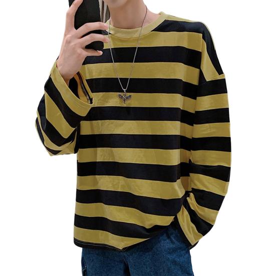 Męska bluza w paski, okrągły dekolt, długi rękaw, swobodny, luźny krój, modny top dla młodych mężczyzn, akcesoria