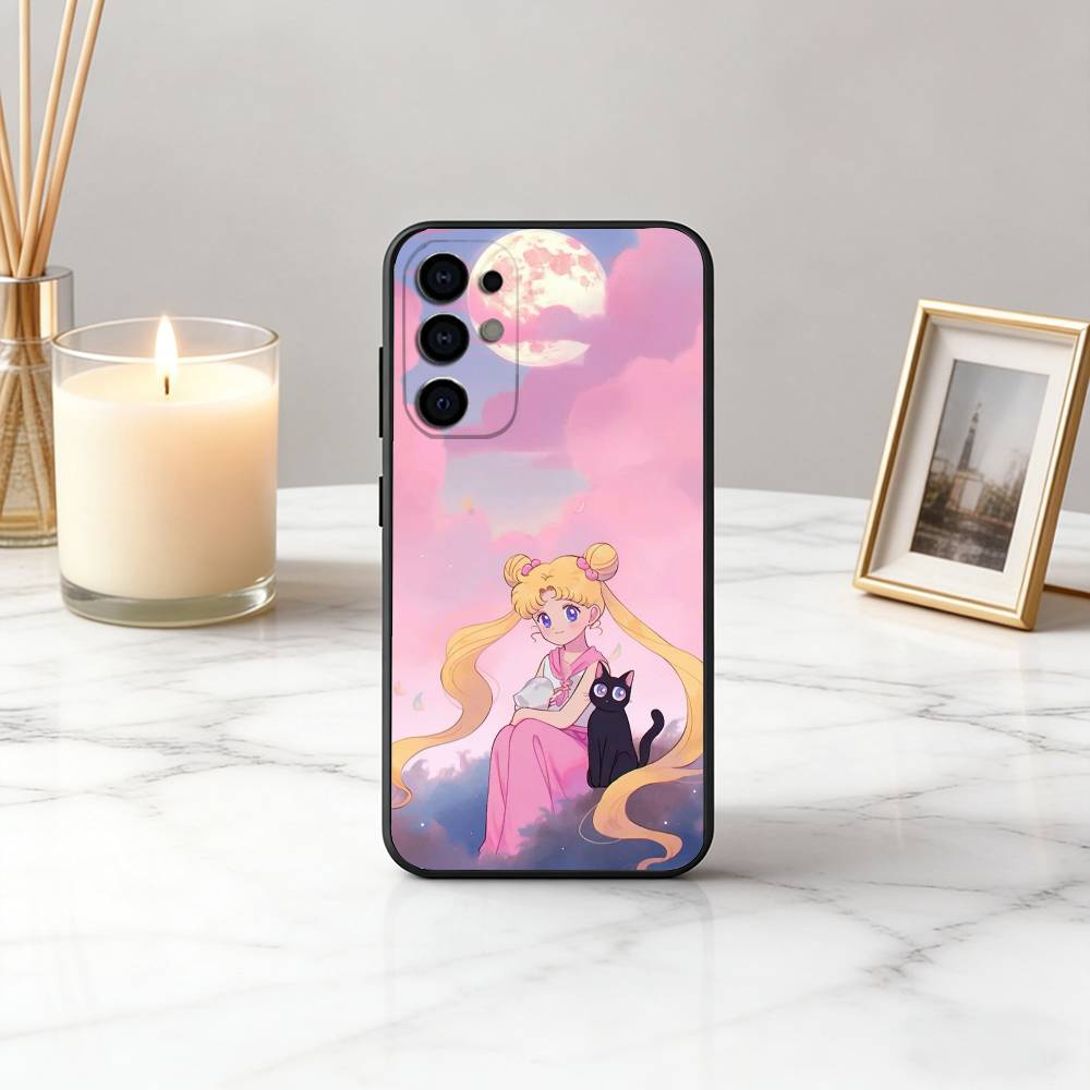 Cartoon S-Sailor M-Moon-es Art Phone Case For Samsung S25,S24,S21,S22,S23,S30,Ultra,S20,Plus,Fe,Soft Silicone Black Cover