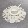 Embroidered Flower Placemat, Round Floral Coaster Placemat, Heat Resistant Table Protector Mat for Dining Table Cup Vase Wedding Party Decoration
