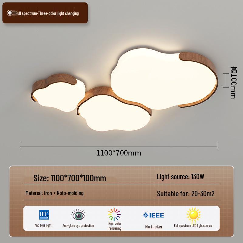 Mid-Century Style Walnut Cloud Ceiling Light - Full Spectrum, Eye Protection, Warm & Romantic Lighting for Living Room or Master Bedroom