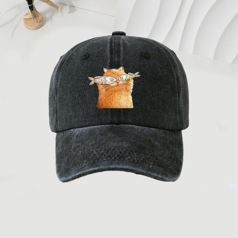 Cute Cat Printed Baseball Cap for Men and Women, Suitable for Daily Leisure and Cute Style Outdoor Travel Equipment