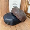Autumn and winter retro PU leather metal standard beret women's big head circumference showing face small pumpkin painter hat