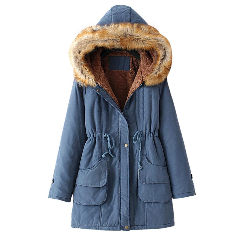 Women Hooded Plus Velvet Corduroy Coat Ladies Winter Cotton Coat Thickened Mid Length Warm Jacket