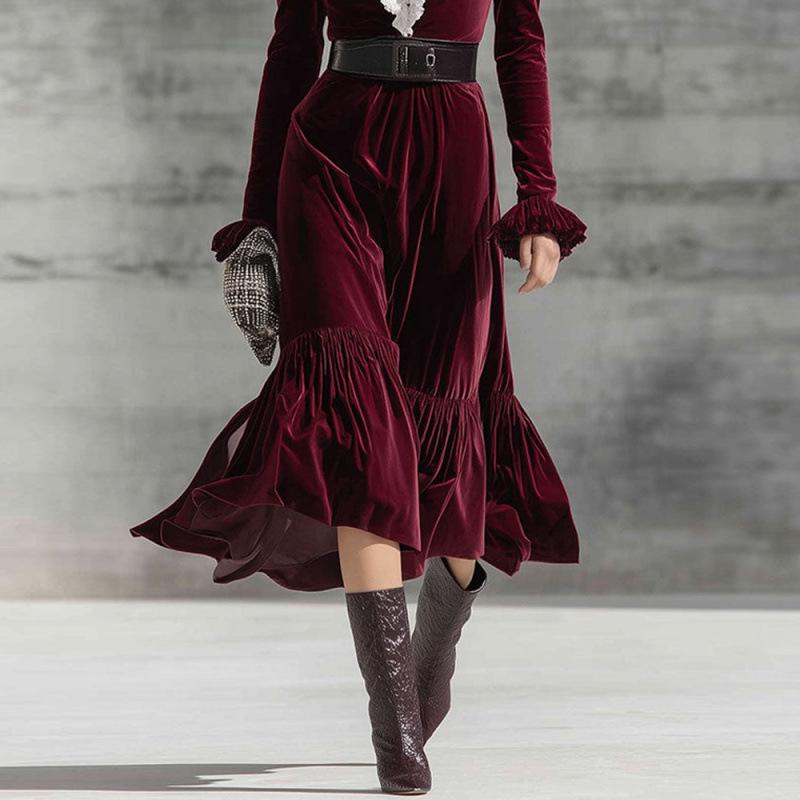 European and American Style 2025 Winter V-neck Color Block Slim Fit Long Sleeve Mermaid Dress for Women