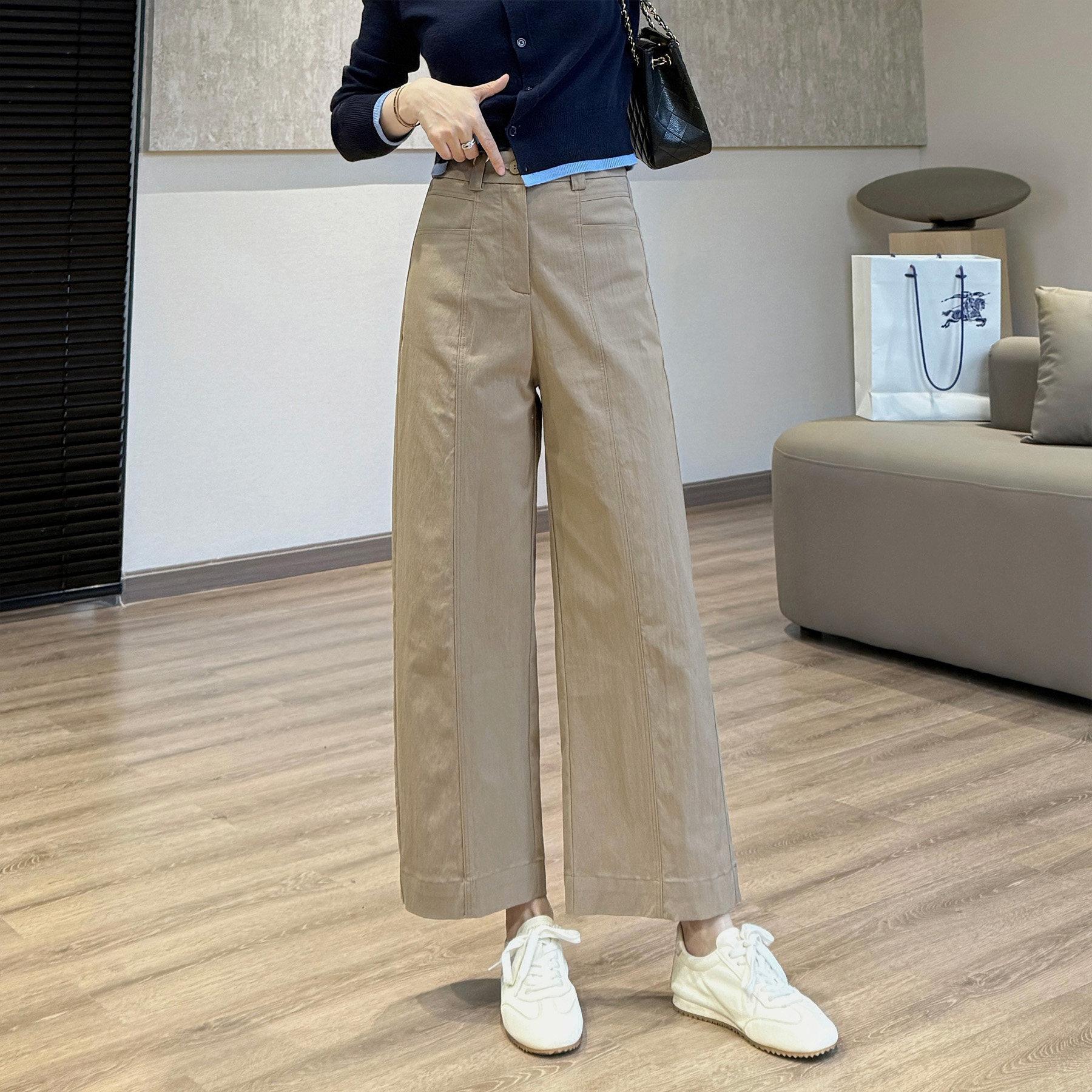 Women s High Waist Grandma Pants Wide Leg Pants Japanese Casual Sand Washed Cropped Cargo Trousers S хаки