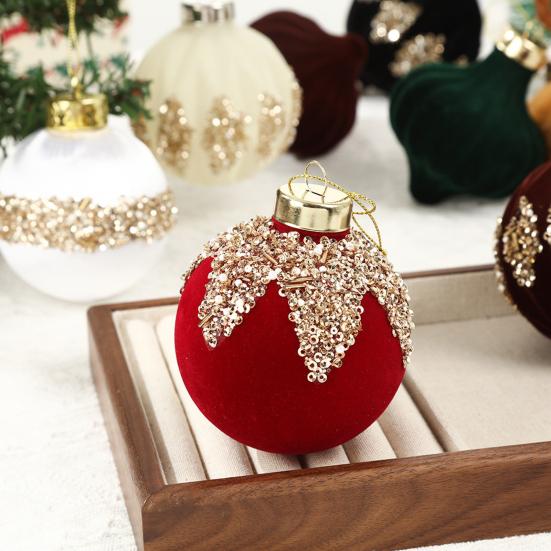 Velvet Christmas Balls Hanging Hoop Tree Decorations Xmas Party Ornaments Easy To Hang Plastic Holiday Decor for Home Office Parties