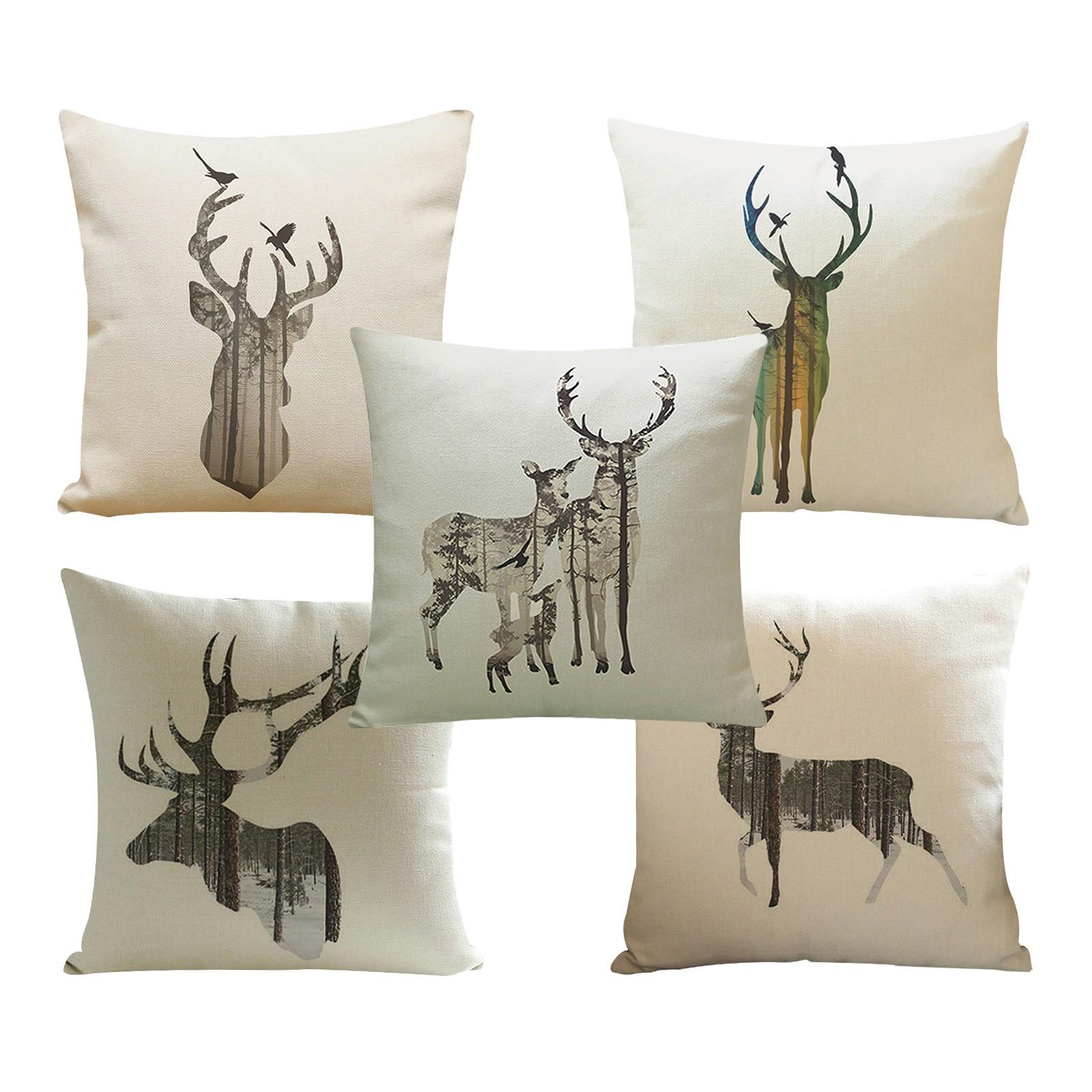 Cushion Cover 5 Piece Set Christmas Head Decoration Sofa Cushion Sofa Linen Deer Animal Print Cushion Cover 1160₽