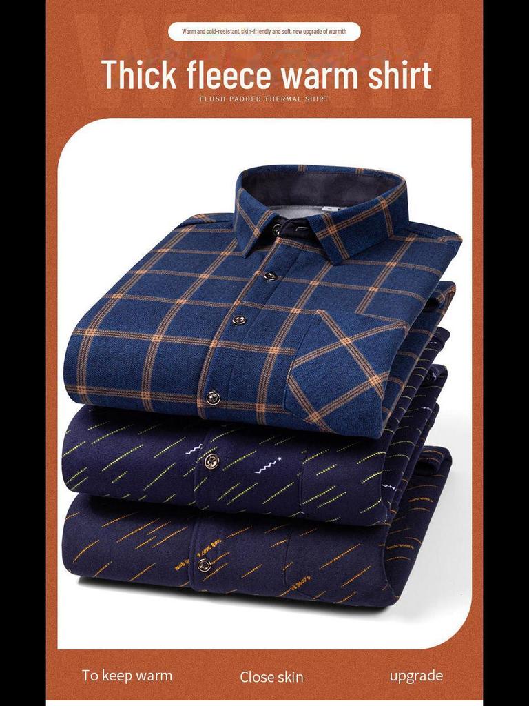 Men’s Plaid Long-Sleeve Shirt, Thickened and Non-Iron, Perfect for Casual or Business Wear In Autumn and Winter
