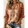 Printed Strappy Loose Top for Women Summer Casual Versatile Short-sleeved T-shirt Red Ethnic Style Floral Blouse