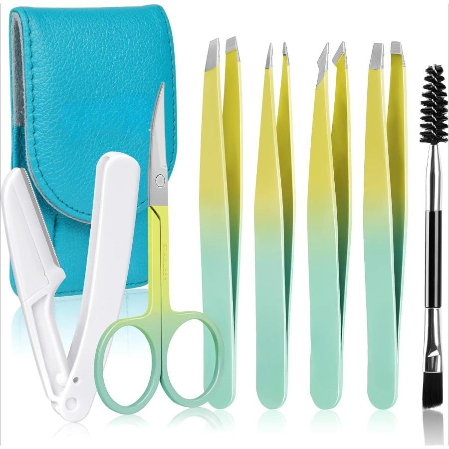 6pcs stainless steel Eyebrow Tweezers Set Professional Makeup Tools for Eyebrow Grooming Eyelash Extension False Eyelashes Clip