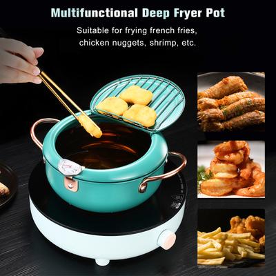 Deep Fryer Pot Stainless Steel Japanese Style Fryer with a Thermometer and Oil Drip Drainer Rack
