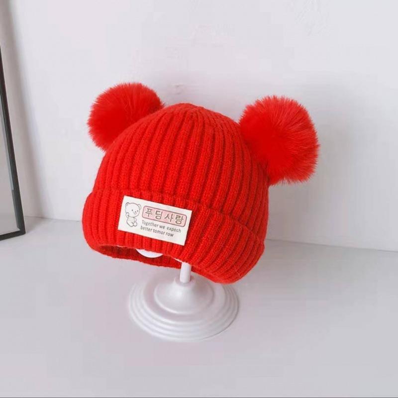 Cappellino invernale per neonato berretto a forma di orso coreano cappello invernale in lana a maglia per bambini berretto tinta unita cappello invernale per neonato con paraorecchie