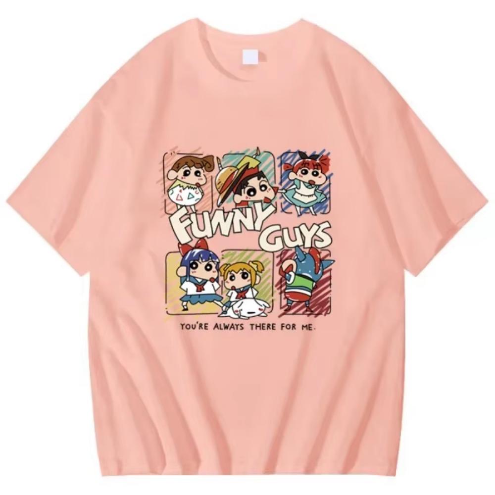 2025 Summer New Crayon Shin Chan Printed Short Sleeve T-shirt Women's Loose Fashion Street Loose Student Top Y2K Women's T-shirt