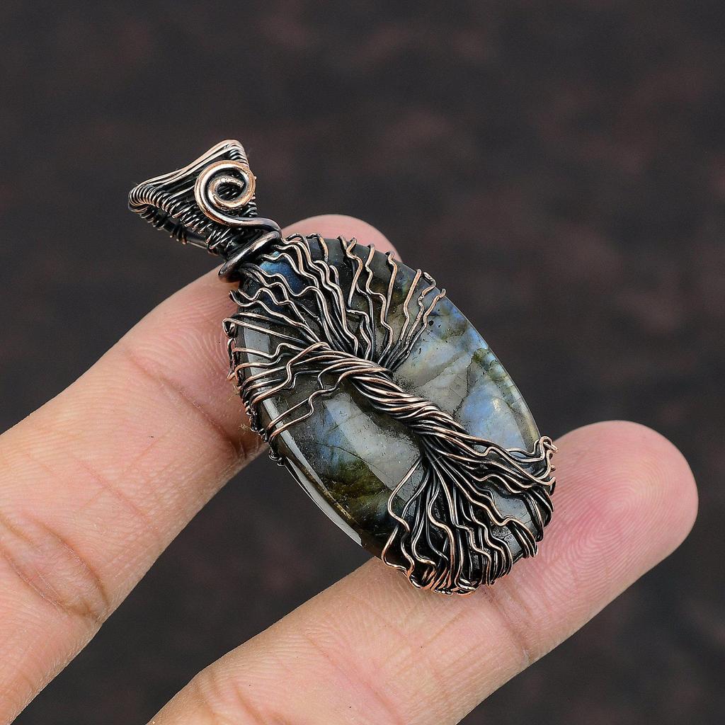 Tree Of Life Labradorite Pendant Copper Wire Wrapped Jewelry Handmade Gemstone Pendant Copper Pendant Antique Jewelry Gift Wire Wrap Pendant