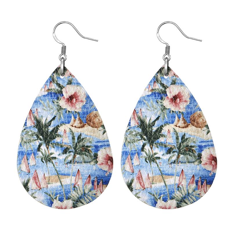 Summer Fashion Lightweight Faux Leather Earrings for Women Fruit Leaf Beach Teardrop Drop Dangle Earrings Jewelry Gift Wholesale