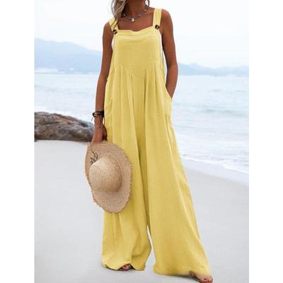Mono de pierna ancha de color sólido de moda de estilo étnico de primavera/verano Venta rápida Tongfa Mujeres europeas y americanas Cruz