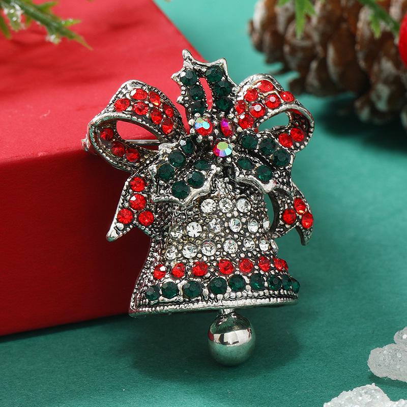 Exquisite Rhinestone Christmas Bell Brooch and Lapel Pin Ornament