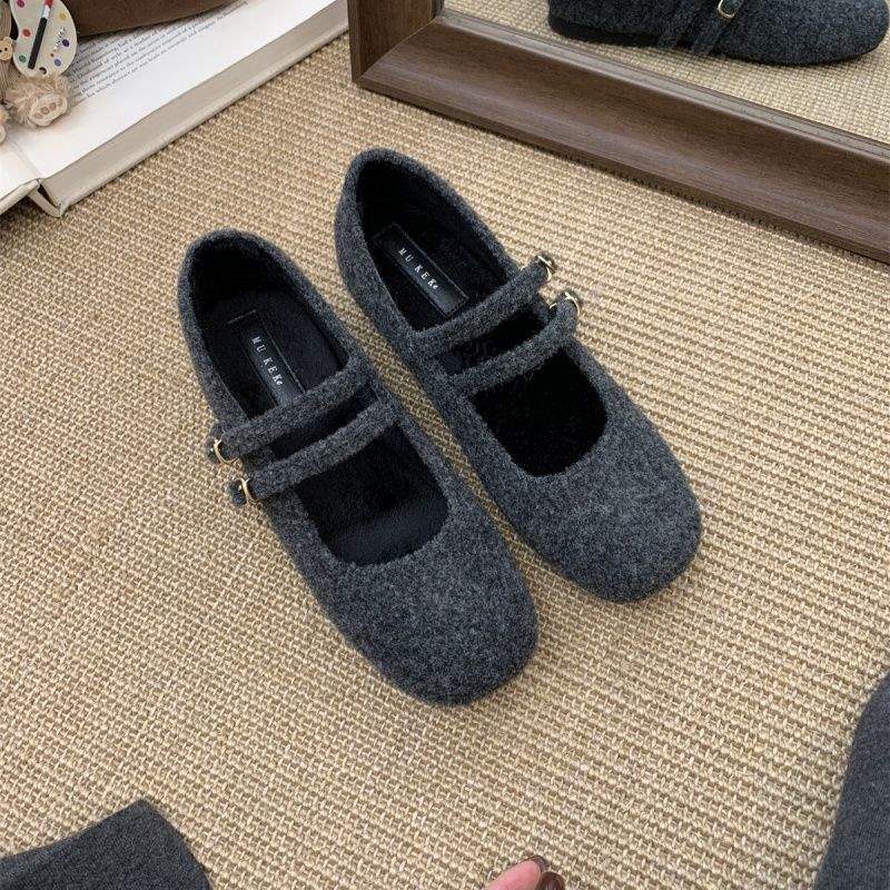 Inner heightening retro double-breasted woolen Mary Jane shoes women's autumn and winter 2025 fashion versatile plush wool shoes