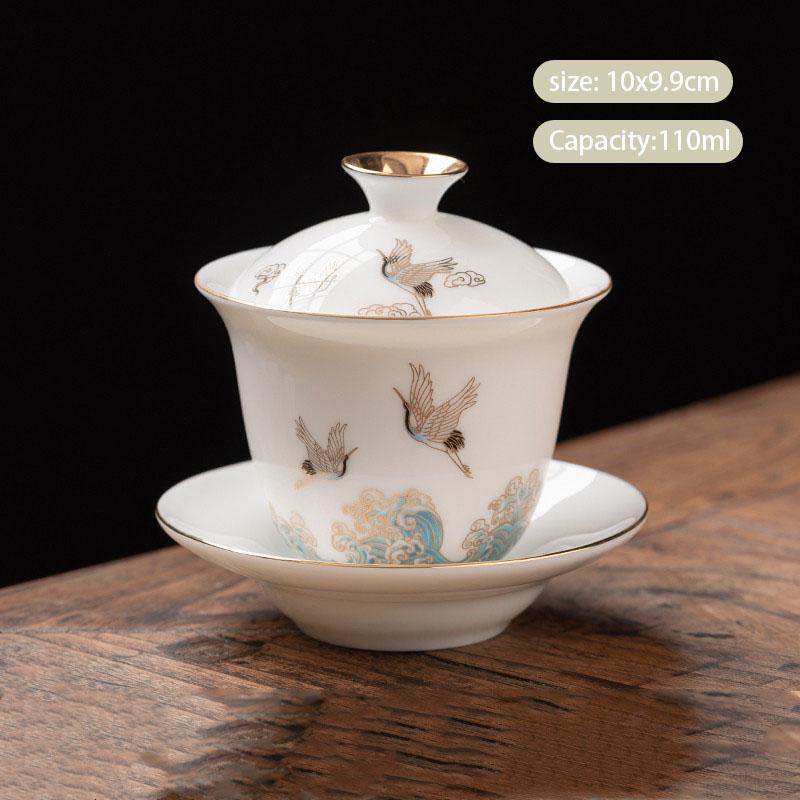 Chinese Handmade Ceramic Gaiwan Teacup Hand-painted White Porcelain Tea Tureen Travel Tea Bowl Household Teaware Accessories