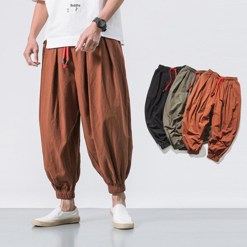 2024 Men's Cotton Linen Harem Pants – Chinese Style, Casual, Plus Size, Lantern Design
