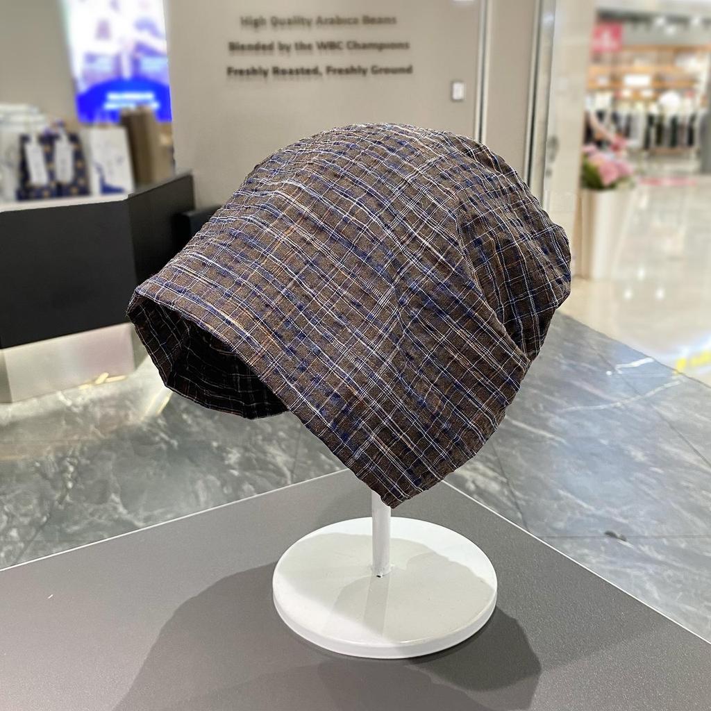 European & Korean Plaid Head Wrap: Wasteland Style, Loose Slouchy Beanie for Large Head Circumference, Trendy Hot Girl Bandana Hat.