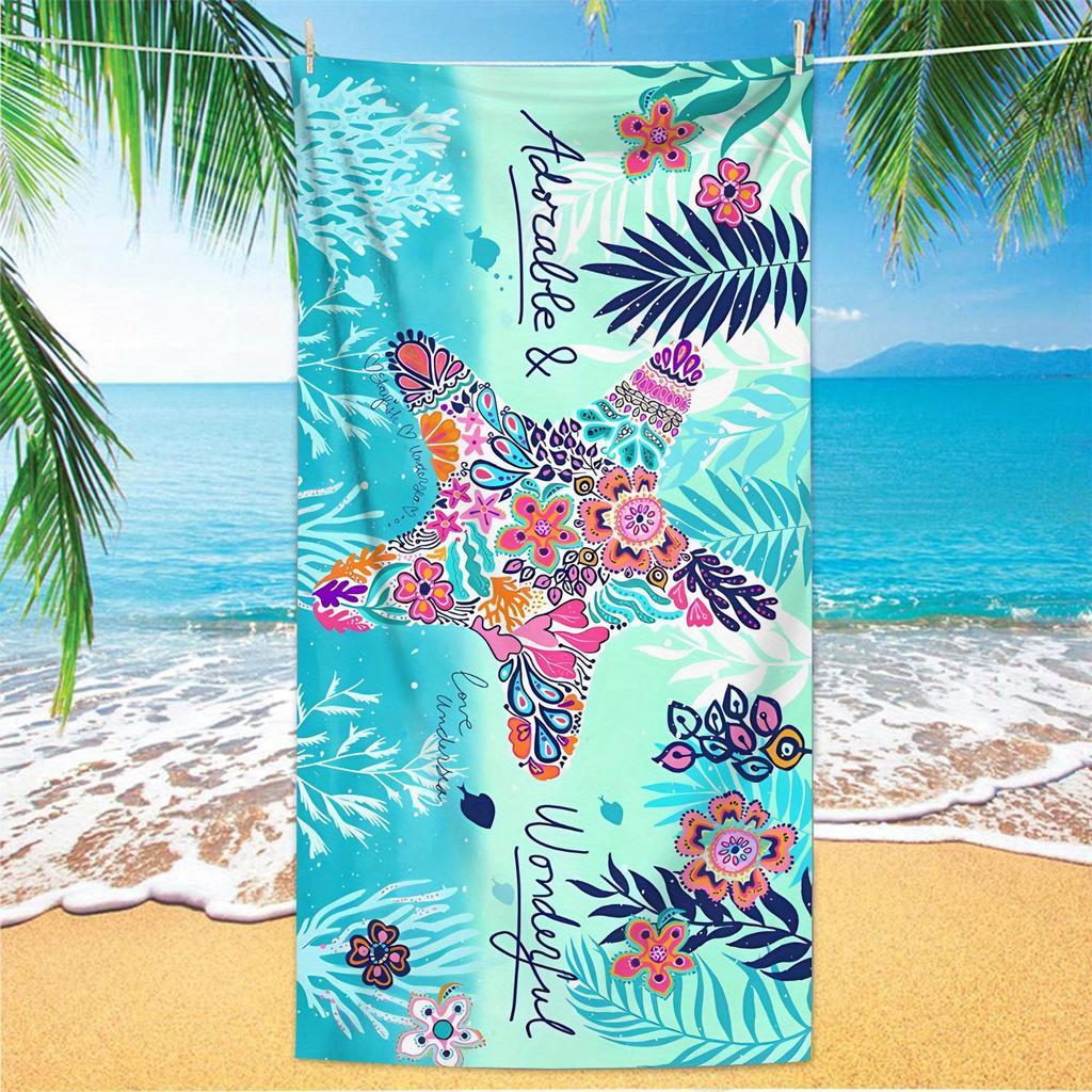 Ocean Animal Pattern Oversized Beach Towel, Ultra Fine Fiber for Travel Swimming Diving Surfing