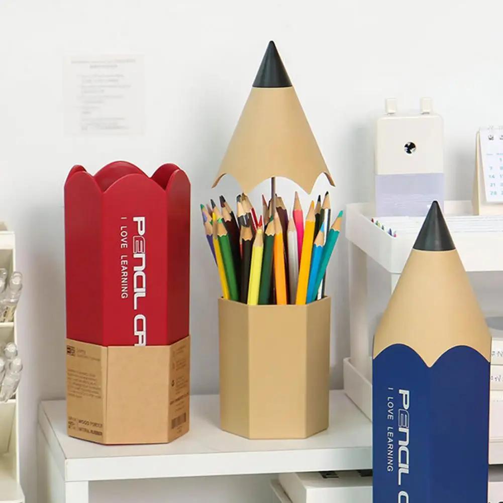 Pencil Shaped Storage Box Student Creative Pen Holder Desktop with Cover Dust-proof Stationery Pen Holder Makeup Brush Holder
