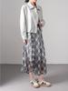 Plaid Asymmetrical Draped Chiffon Midi Skirt with Irregular Hem