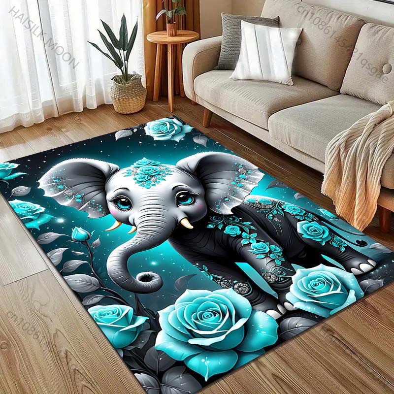 Fantasy Baby Elephant Print Carpet for Bedroom Living Room Bedside Sofa Floor Mat Modern Home Decor Area Rug for Gifts