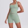 Brushed Solid Color Tight Racer-shaped Back Pocket Shorts Sports Suit Running Fitness Yoga Wear Two-piece Set