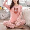 2Pcs/Set Women Long Sleeve Sleepwear Cartoon Anima Pajama Set Long Sleeve Tops Long Pants Casual Sleep Lounge Nightwear