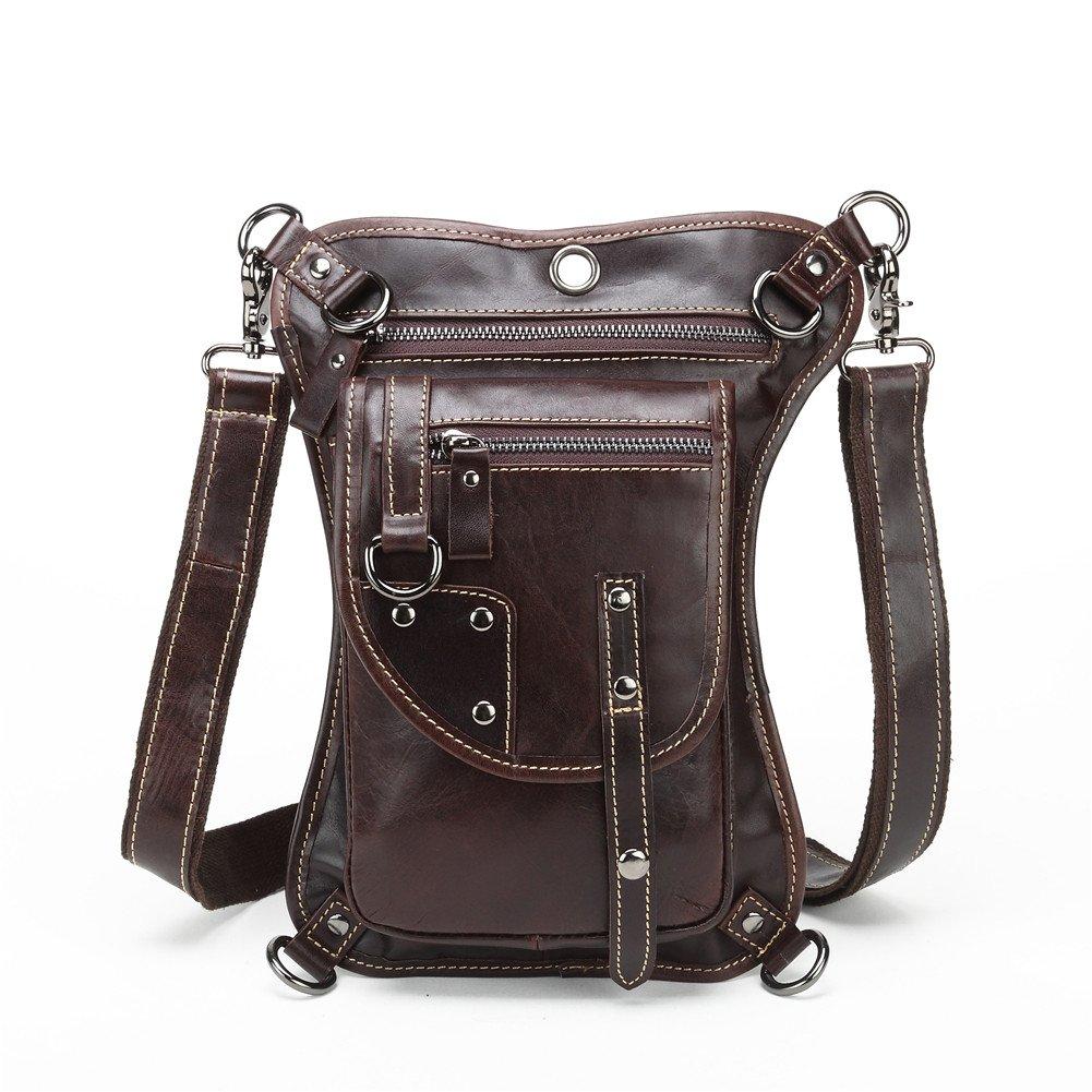 Meigardass Genuine Leather Leg Bag for Waist Hip Shoulder Crossbody with Smartphone Pocket Motorcycles, Men's Pouch, Bag, Bag, Bag, Multi-functional