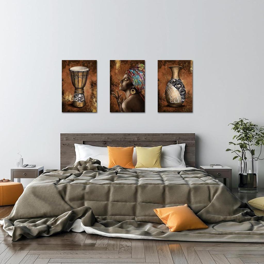 NutArtPic Ancient African Wall Art Canvas Tribal Vase Drum Painting Pictures Trditional Ethnic Africa Artwork Prints