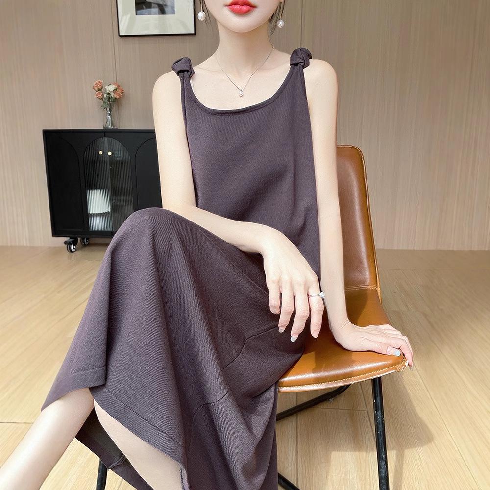 

Women s Summer Sleeveless Ice Silk U-Neck Maxi Dress M 90-100 lbs