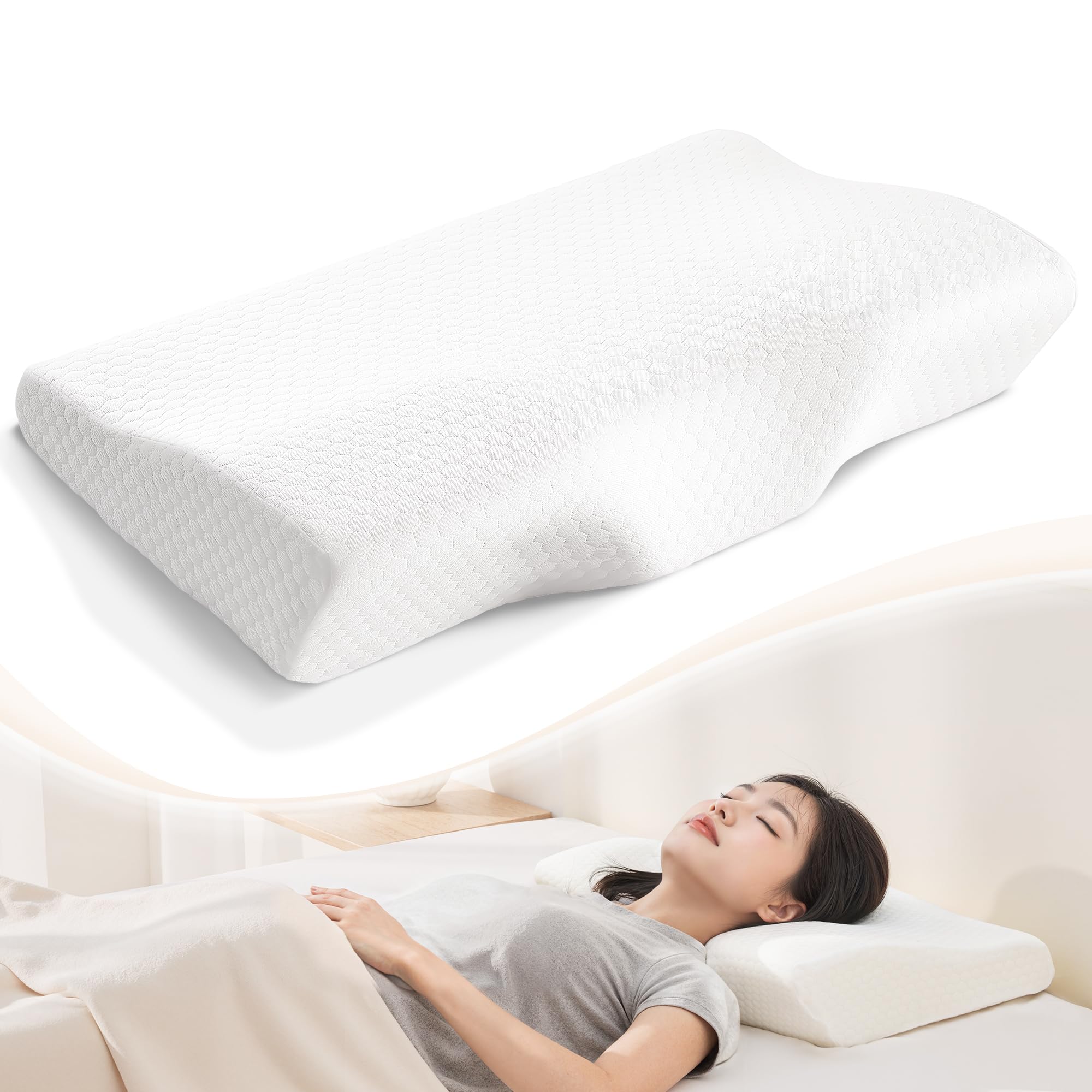 

memory foam pillow with engineering curve and shoulder Perfect for side or back this pillow offers a comfortable sleep Features include a washable and белый