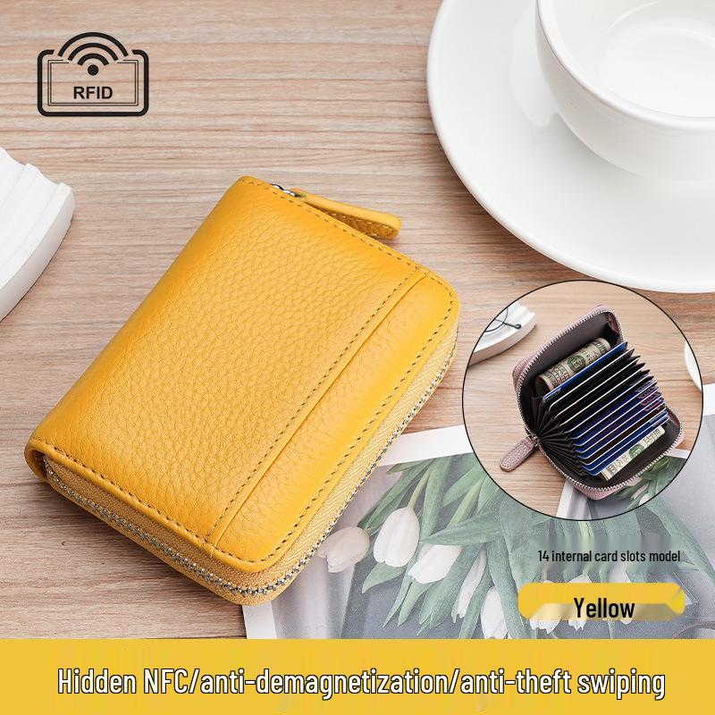 Женский кошелек-кардхолдер на молнии из натуральной кожи - Антимагнитный, многослотовый, в стиле  гармошка