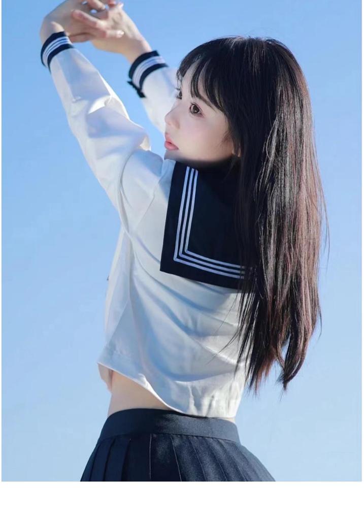 Japanese JK Uniform Set: White Three-Striped Skirt & Short-Sleeve Top, Summer Mid-Length, Classic School Style, Plus Size Available.