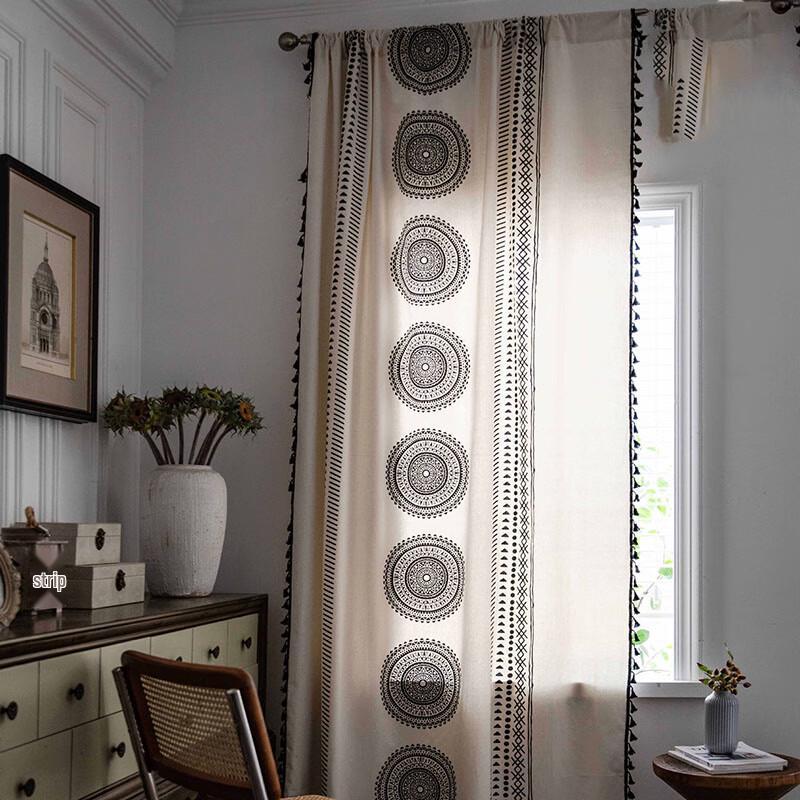 Jing Ga Cream Mandala Printed Semi-Blackout Rod Pocket Curtain