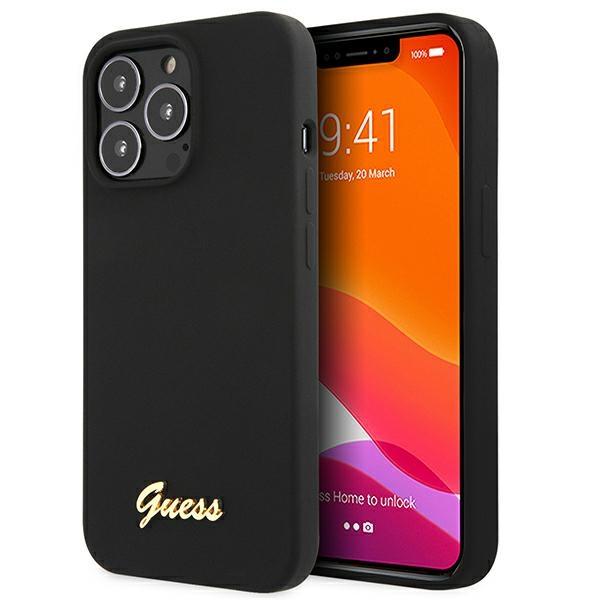 Guess Guhmp13Xlslmgbk Iphone 13 Pro Max6,7 Black/Czarny Hardcase Silikonowy Skrypt Złote Logo Magsafe