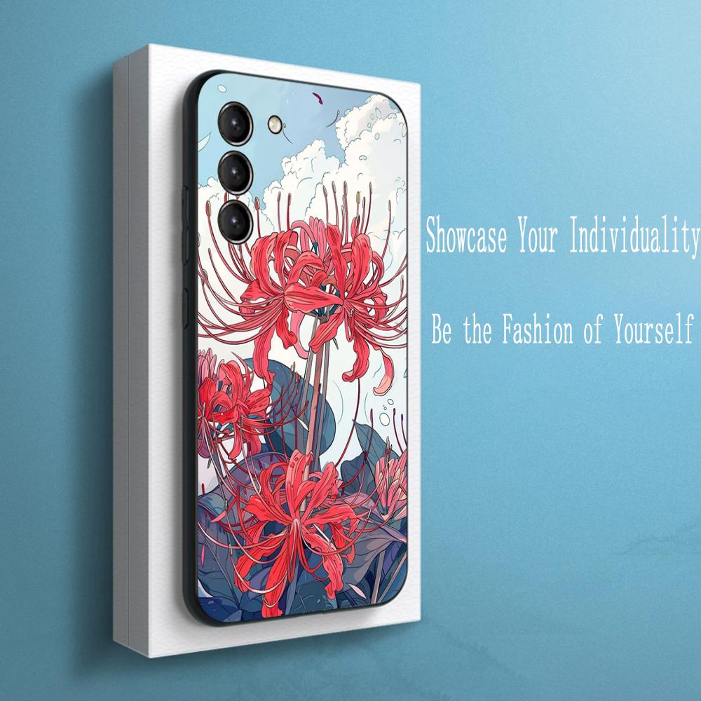 Japan art red spider lily pattern Phone Case For Samsung Galaxy S26 S25 S24 S23 S22 S21 Plus Ultra Note20 Soft Black
