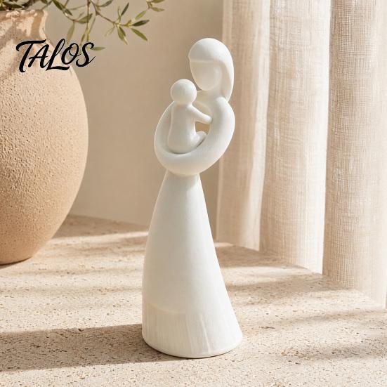 3D Printed Mother and Child Sculpture, Matte White Abstract Embrace Statue with Anti-Tipping Base, Minimalist Home Decor for Living Room Mother’s Day