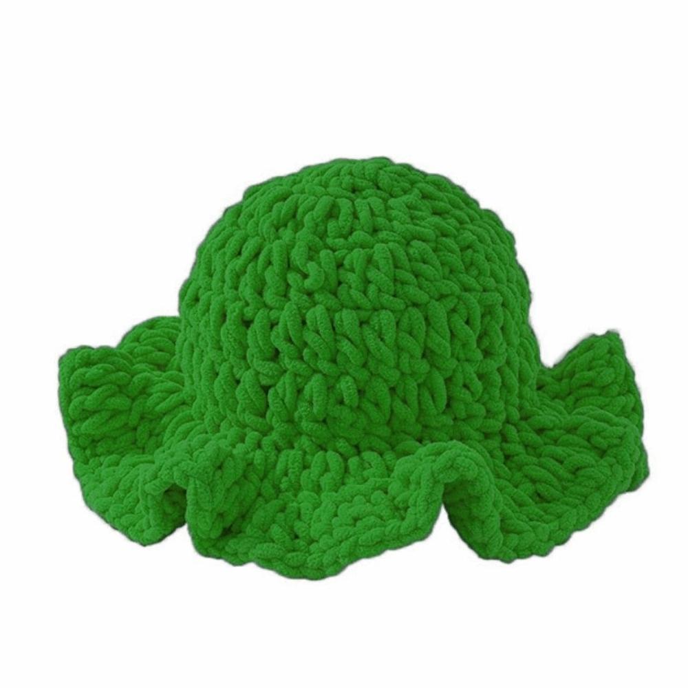 Sweet Ruffled Edge Fisherman Hat Cable Knit Winter Warm Bucket Hat Windproof Knitted Beanie  Women