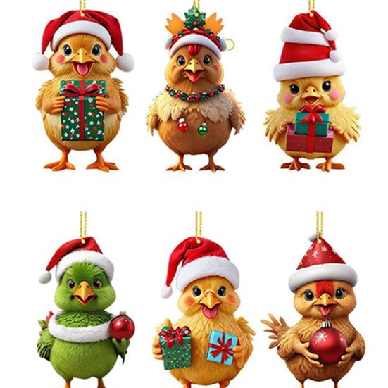 2025 Christmas Advent Calendar Chicken Ornaments 24 Days Countdown Calendar Christmas Tree Decoration 2D Acrylic Collectible Cartoon Chicken Set