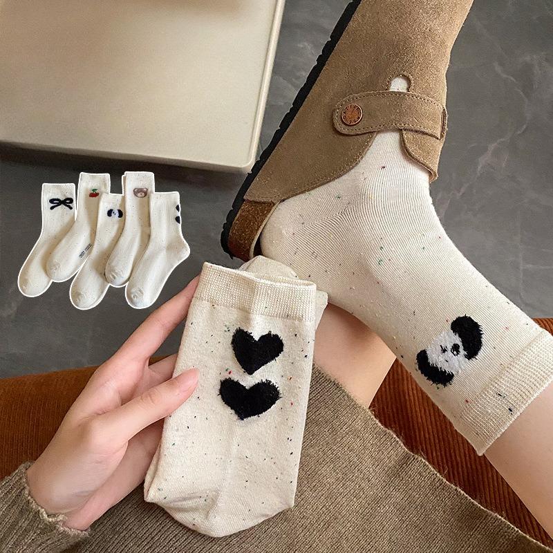 Ladies Spring and Autumn Trend New Lovely All Ideas Yarn Cartoon Bear Cherry College Wind Tube Pile Socks