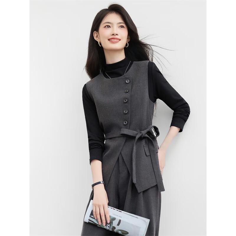 Xinfeiyu Women's Oblique Placket Wool Blend Vest Coat